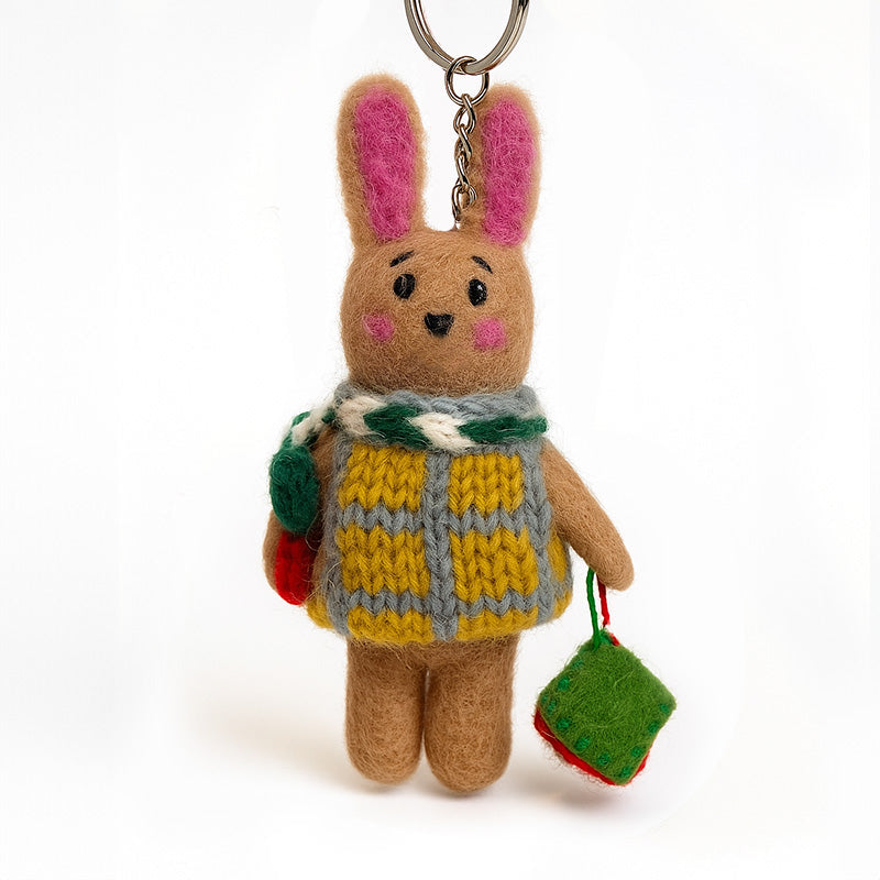 Christmas Bag Charm Tree Decorations - Yellow Sweater Bunny