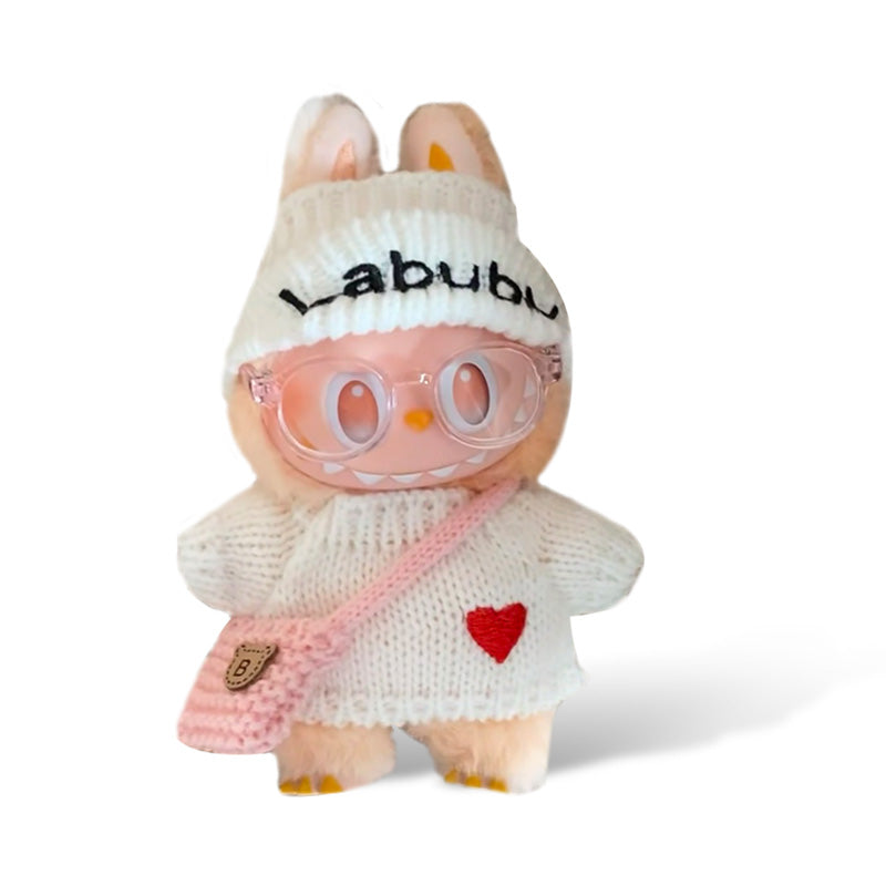 Toy Outfit - white sweater + pink bag + clear glasses
