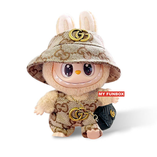 Labubu Outfit - Gold Hat + Gold Overalls + Black Bag