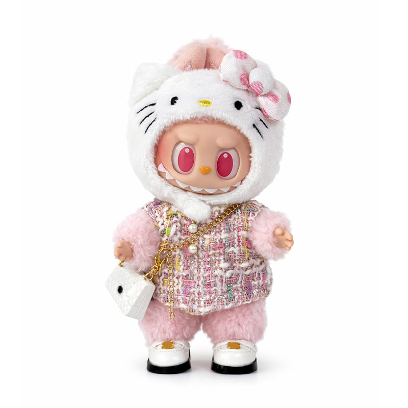 Toy Outfit - Pink dress + white bag + white shoes