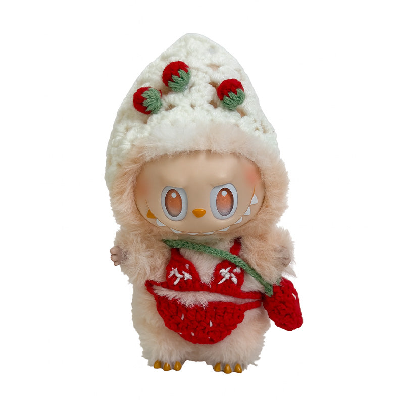 Toy Outfit - Red knitted bikini + strawberry bag + hat
