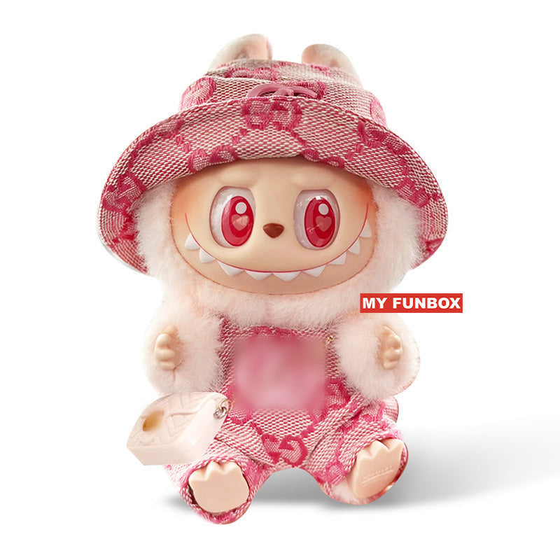 Toy Outfit - Pink hat + Overalls + White bag
