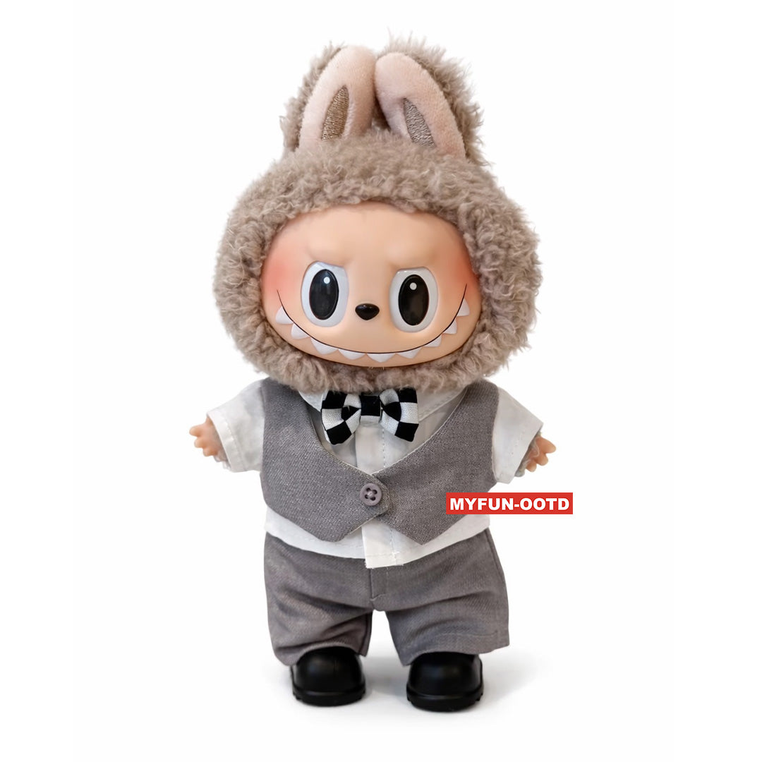 Labubu outfit - Grey Suit Set + Black Shoes