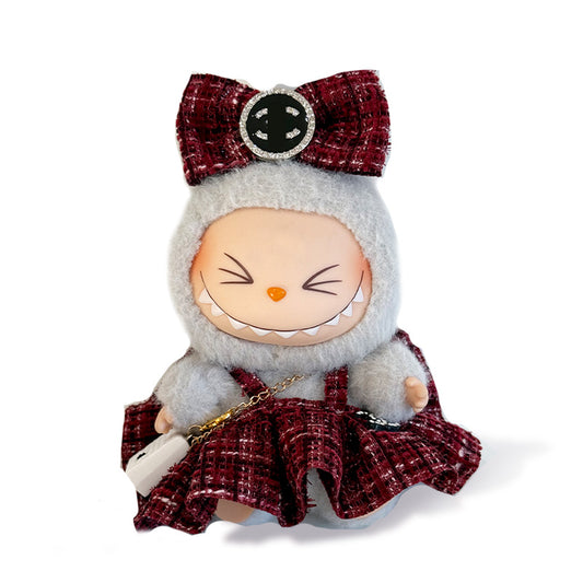 Labubu Outfit - Red dress + Red bow +White bag