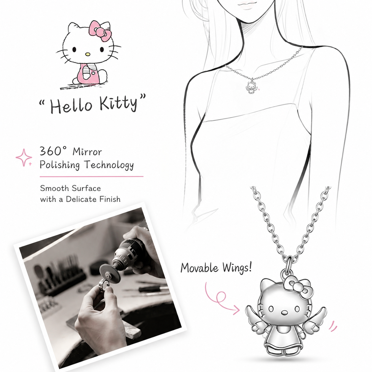 Authentic Hello Kitty 925 Sterling Silver Necklace