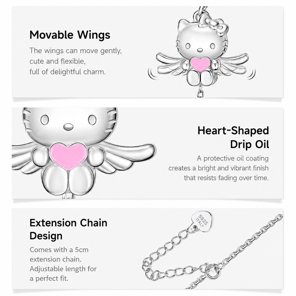 Authentic Hello Kitty Pink Wings 925 Sterling Silver Necklace