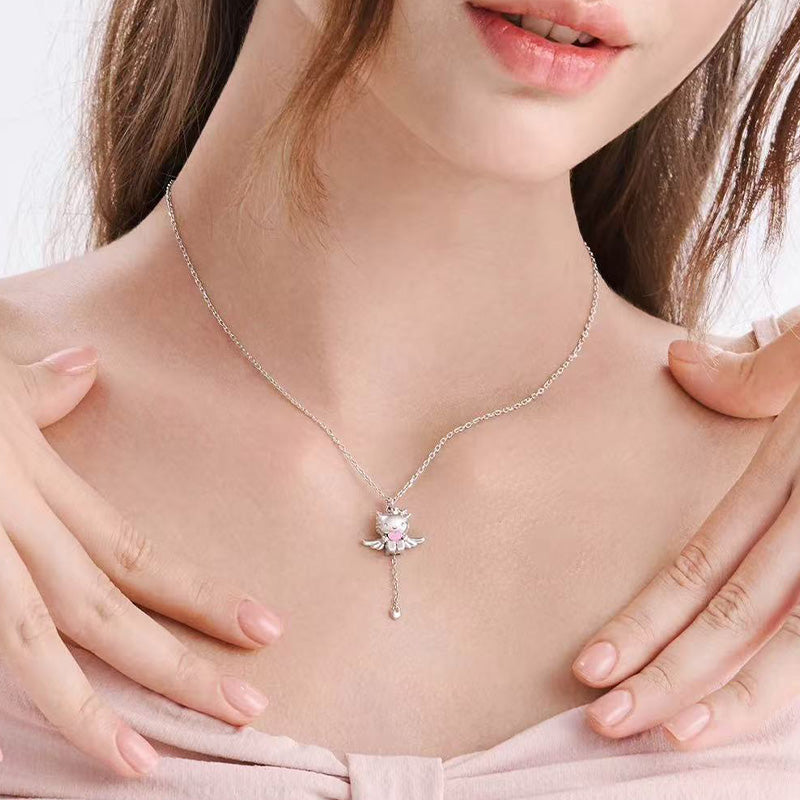 Authentic Hello Kitty Pink Wings 925 Sterling Silver Necklace