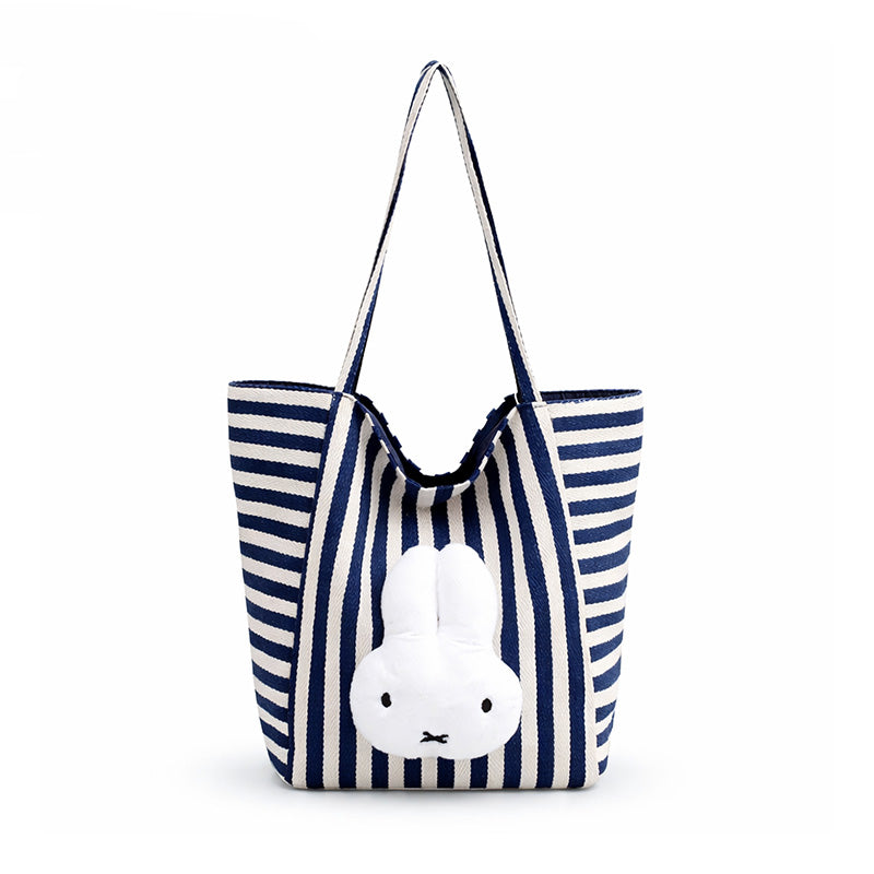 Authentic Miffy Blue Striped Canvas Tote Bag Large Capacity
