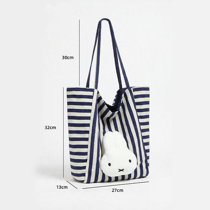 Authentic Miffy Blue Striped Canvas Tote Bag Large Capacity