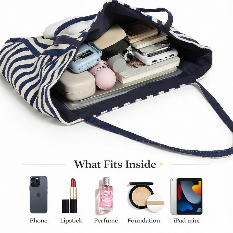 Authentic Miffy Blue Striped Canvas Tote Bag Large Capacity