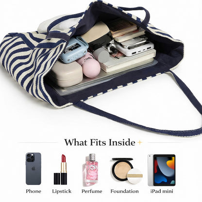 Authentic Miffy Blue Striped Canvas Tote Bag Large Capacity