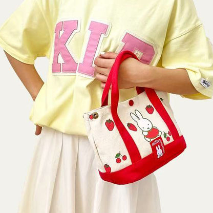 Authentic Miffy Red Canvas Lunch Tote Bag Embroidered Mini Handbag