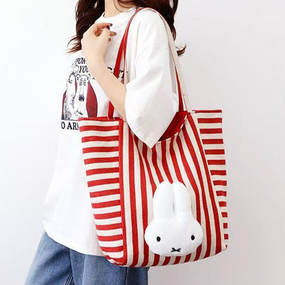 Authentic Miffy Blue Striped Canvas Tote Bag Large Capacity