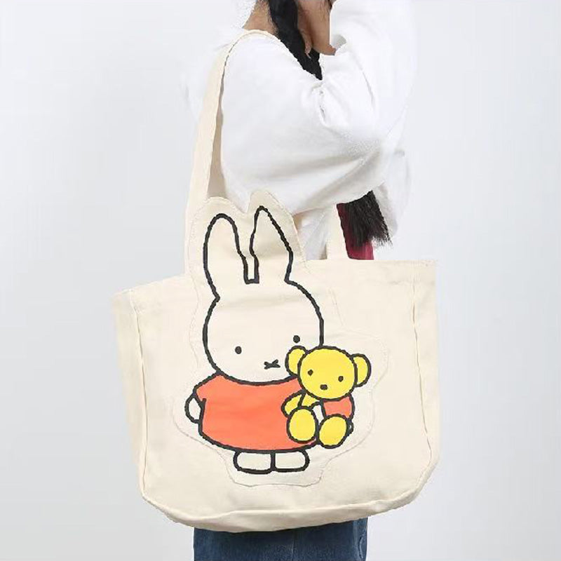 Authentic Miffy White Canvas Tote Bag Large Capacity Shoulder Bag