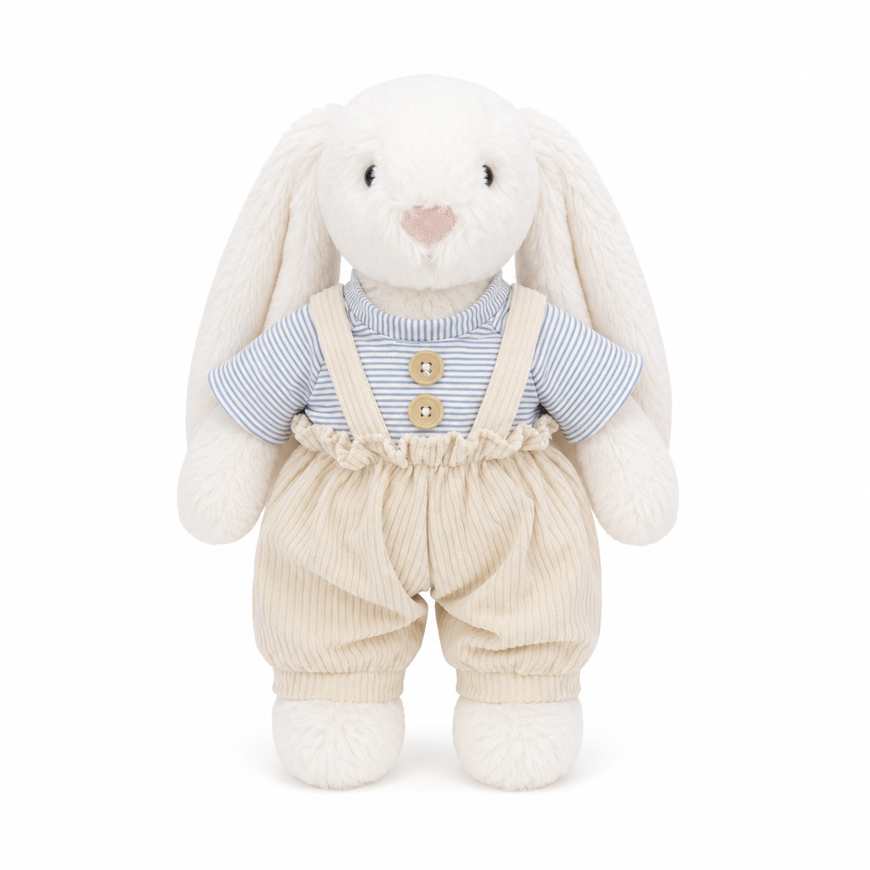 Beige Suspender Bunny Outfit for 31cm Jellycat Bashful Bunny | Striped Top & Suspender Pants