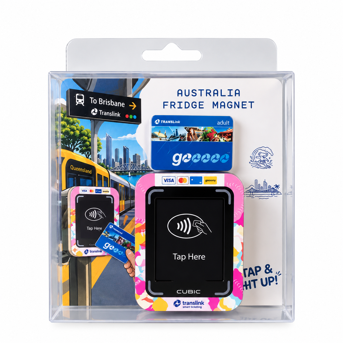 Brisbane go card Tap-On Fridge Pink Magnet with Light | Australian Souvenir