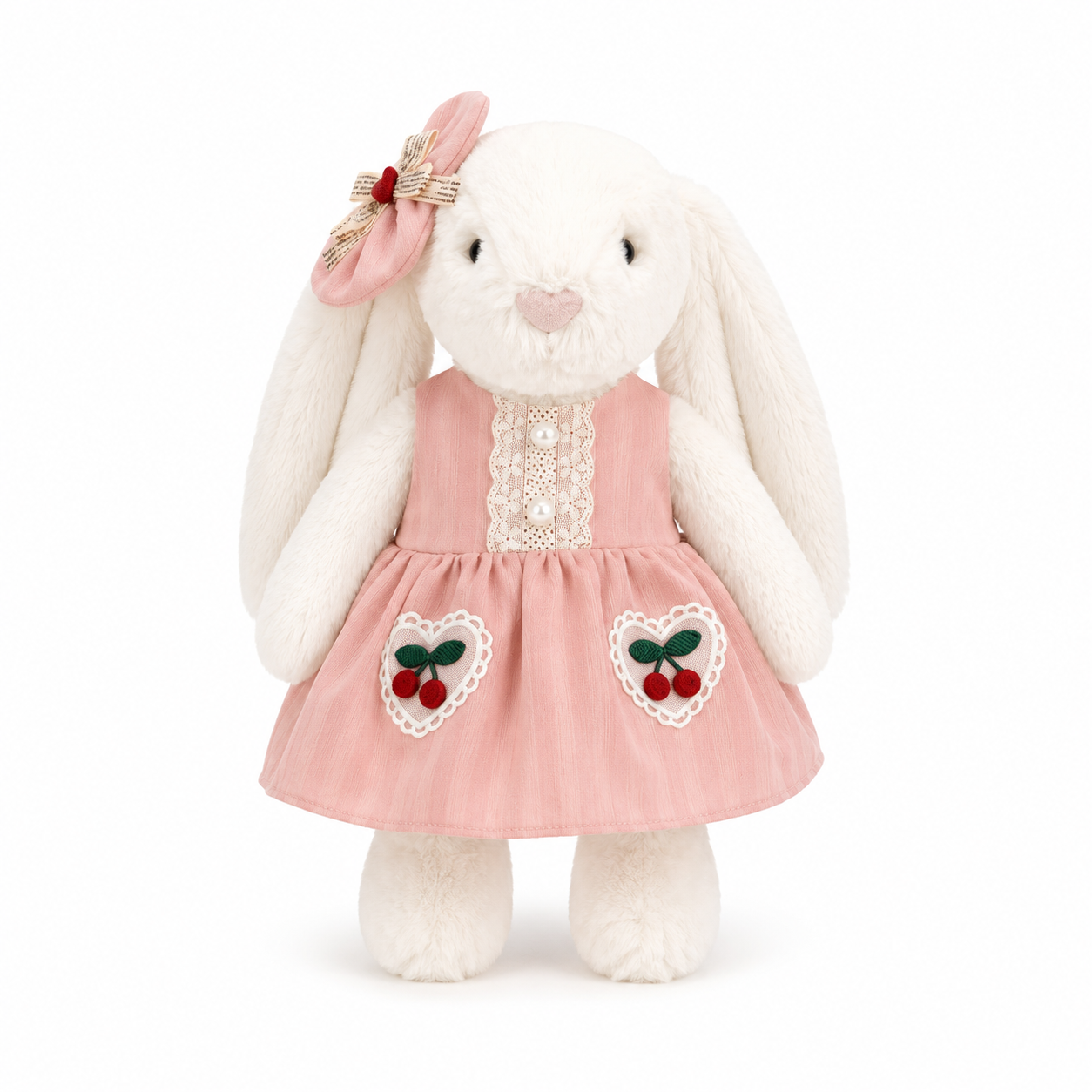 Pink Cherry Bunny Outfit for 31cm Jellycat Bashful Bunny | Pink Dress & Hair Bow