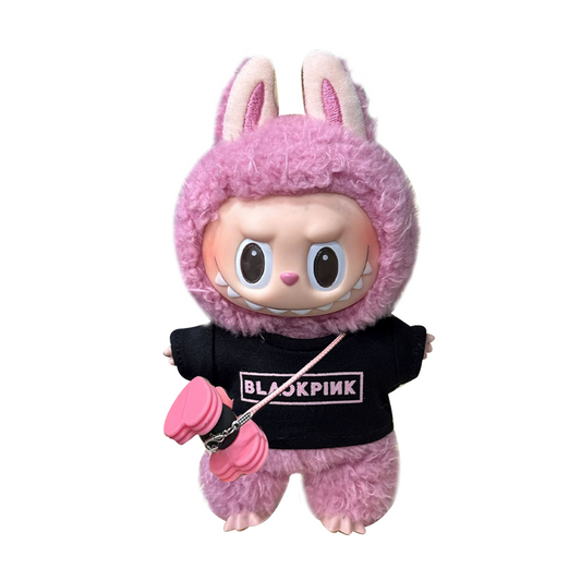 Labubu Outfit - Black T-shirt + Pink Hammer Lightstick