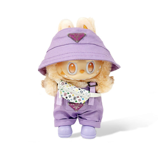 Labubu Outfit  - Purple Hat + Overalls + White Bag + Shoes