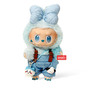 Labubu Outfit - Blue bow + overalls + Chiikawa keychain