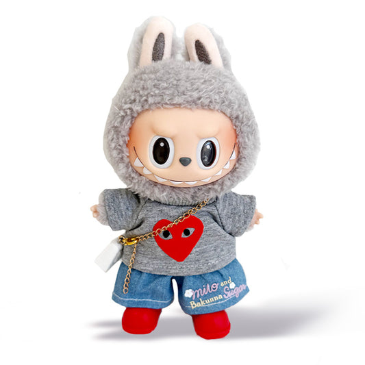 Labubu Outfit - Grey Top + Jeans + Red shoes + White bag