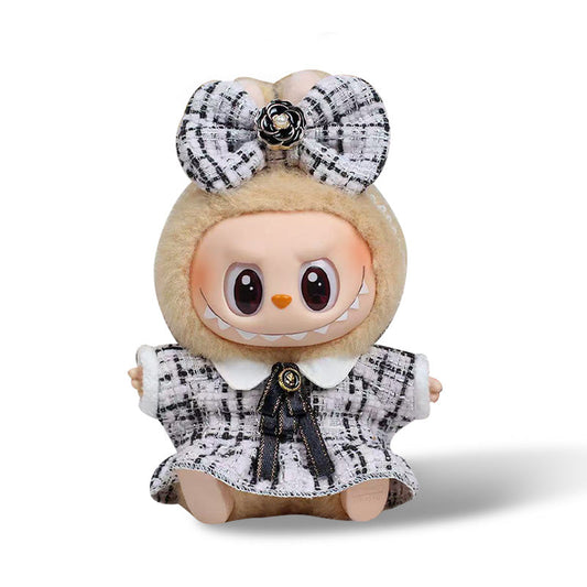Toy Outfit- Black and white stripes Skirt + Bow