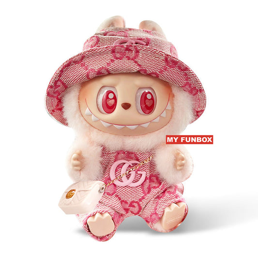 Labubu Outfit - Pink Hat + Pink Overalls + Bag
