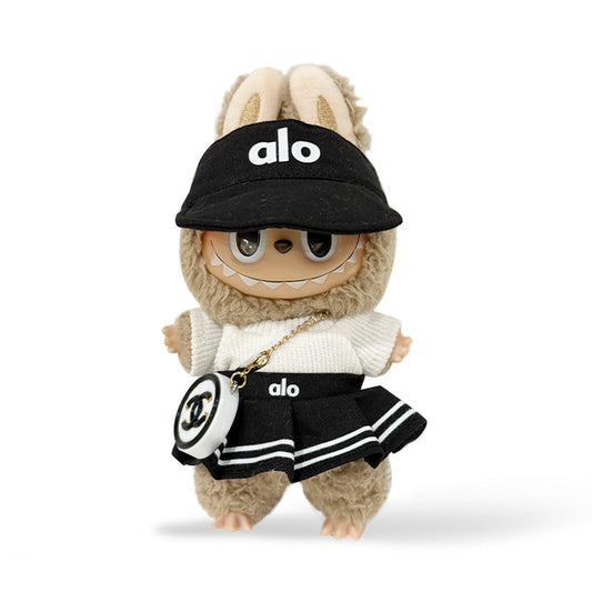 Labubu Outfit -Sports Cap + Black Athletic Skirt + White Top + Bag