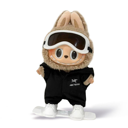 Labubu Outfit - Black jacket + Ski goggles + White Snowboard