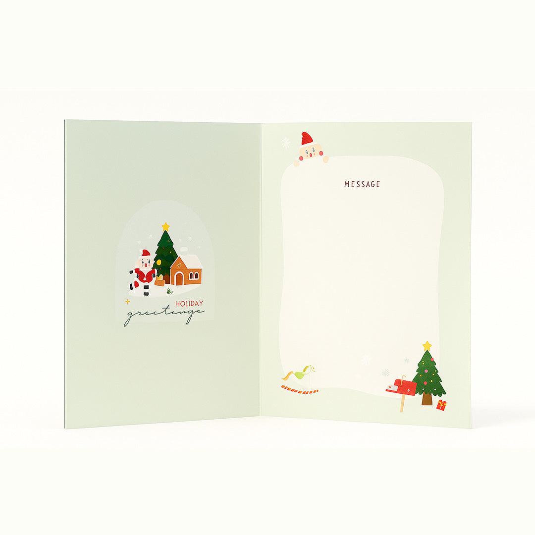 Merry Christmas Shaker Card - Santa & House Snow Globe with Moving Stars