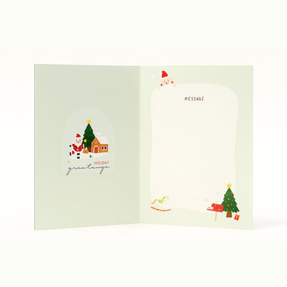 Merry Christmas Shaker Card - Santa & House Snow Globe with Moving Stars