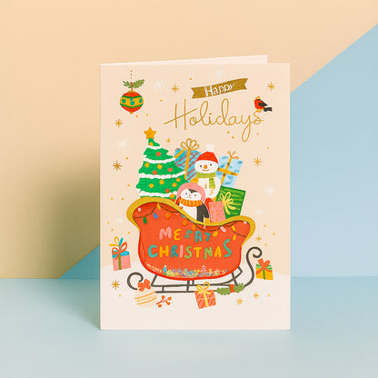 Merry Christmas Shaker Card – Cute Penguin & Snowman Design with Moving Stars