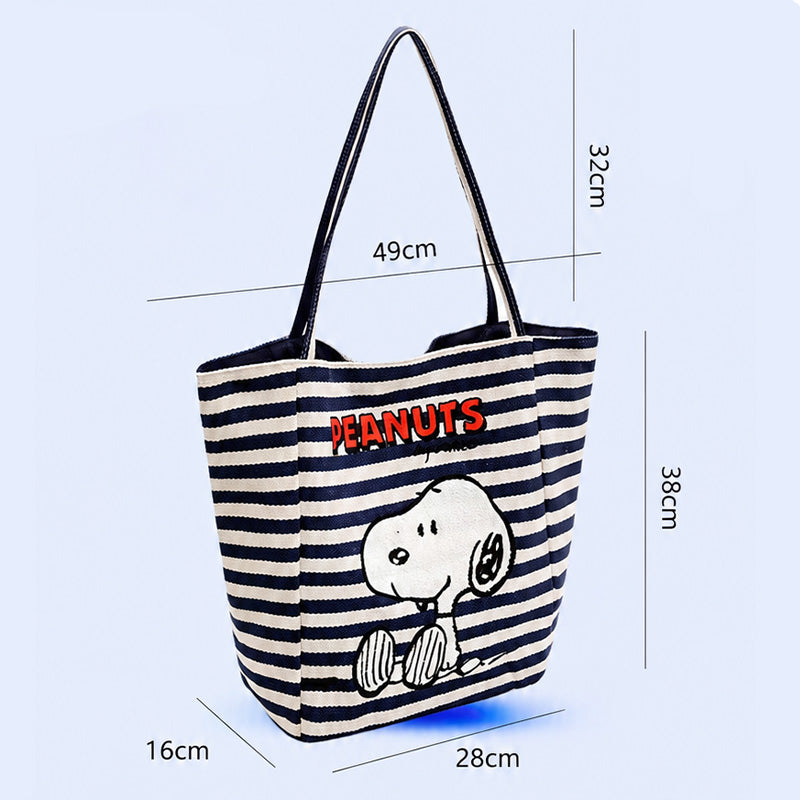 PEANUTS Snoopy Striped Canvas Tote Bag | 100% Authentic