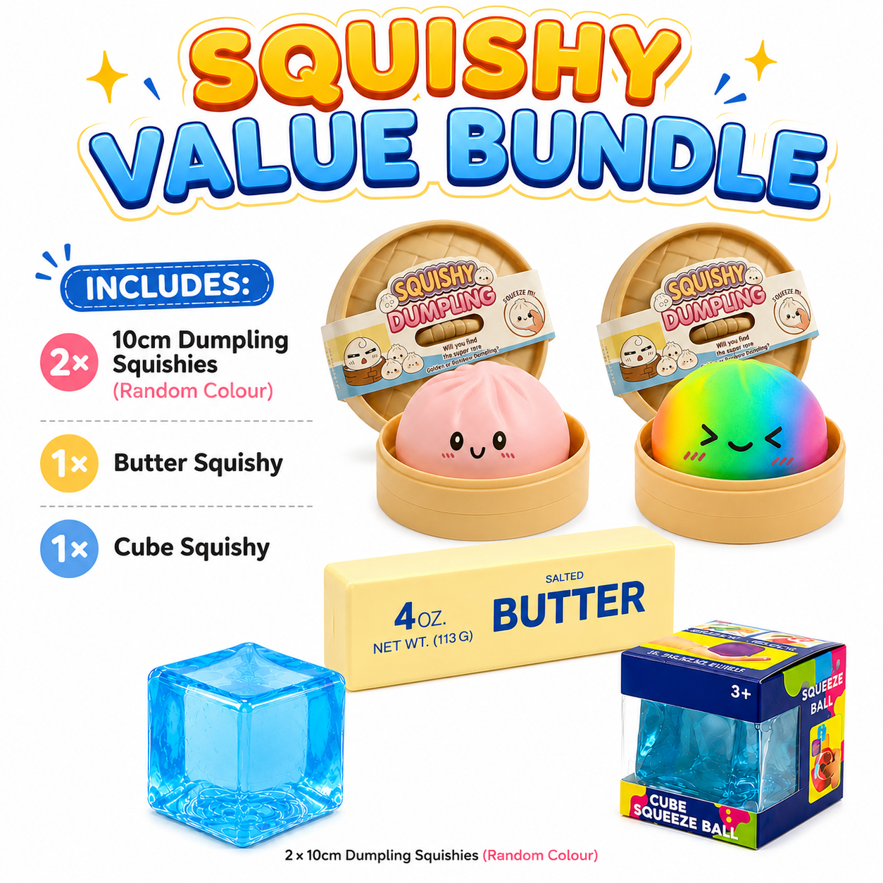 The Viral 10cm Dumpling Sensory Squishy Toy Value Bundle