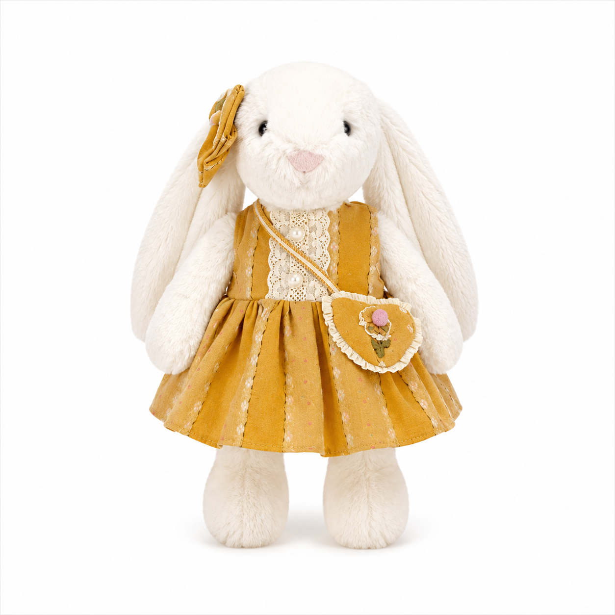 Vintage Mustard Bunny Outfit for 31cm Jellycat Bashful Bunny | Dress, Crossbody Bag & Hair Bow