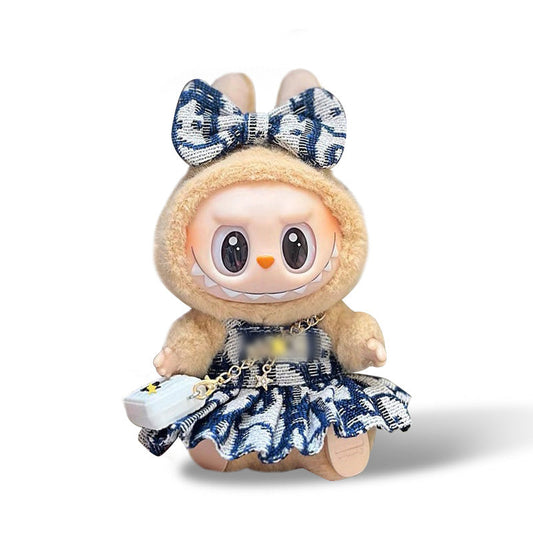 Toy Outfit - Blue bow + blue dress + white bag