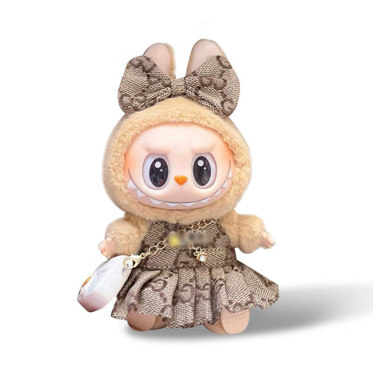Toy Outfit - Brown bow + Brown dress + white bag