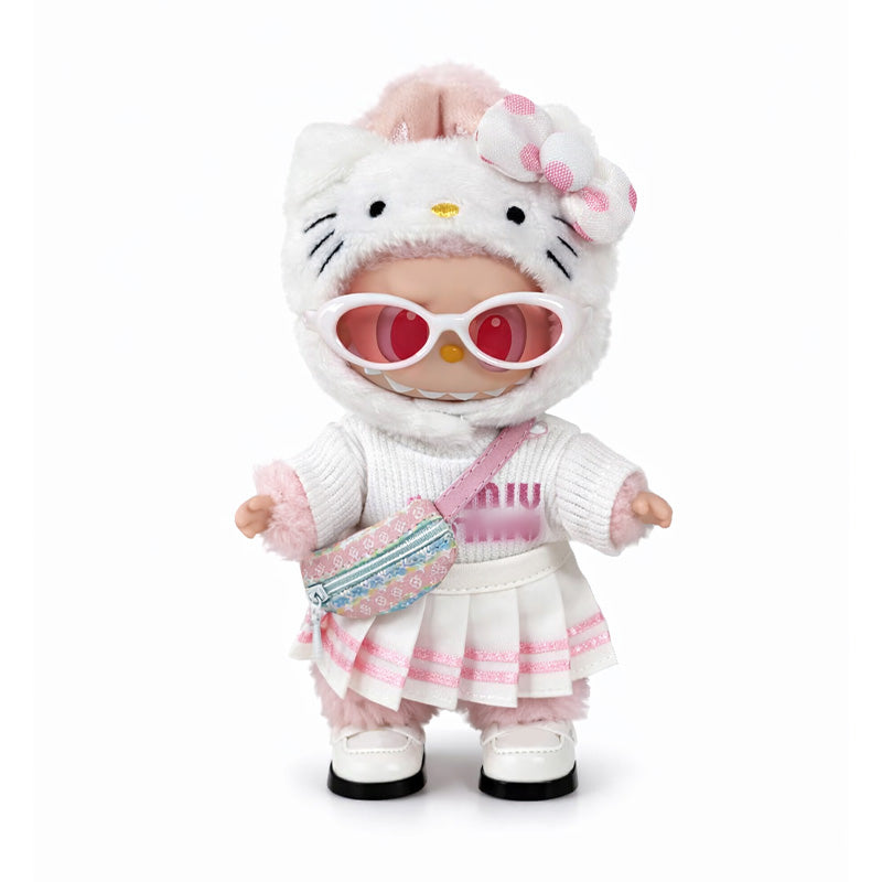 Toy Outfit - White top + pink skirt + white shoes + pink bag + pink sunglasses