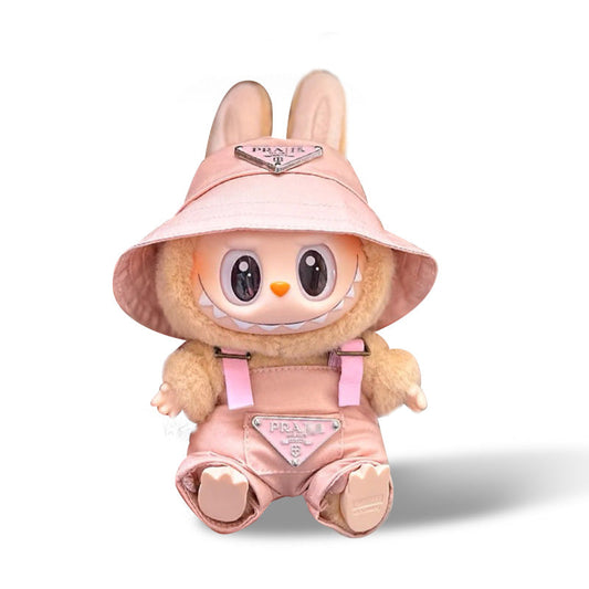 Labubu Outfit - Pink overalls + Pink hat