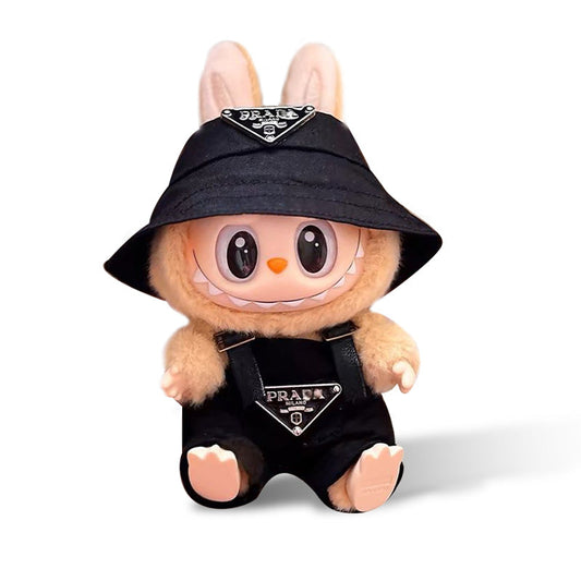 Labubu Outfit - Black overalls + Black hat