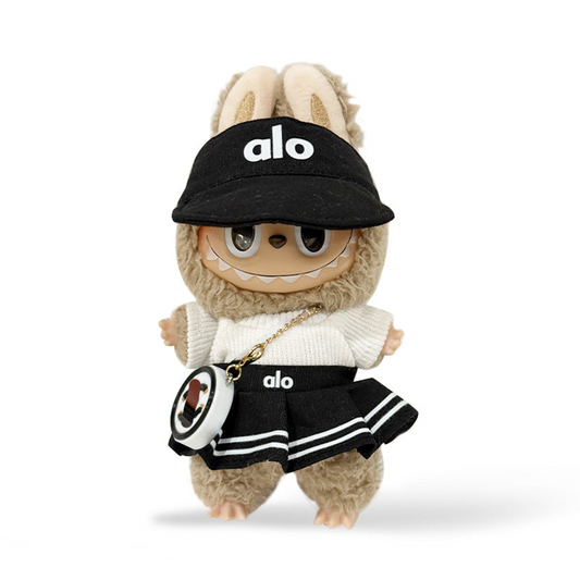 Labubu Outfit -Sports Cap + Black Athletic Skirt + White Top + Bag