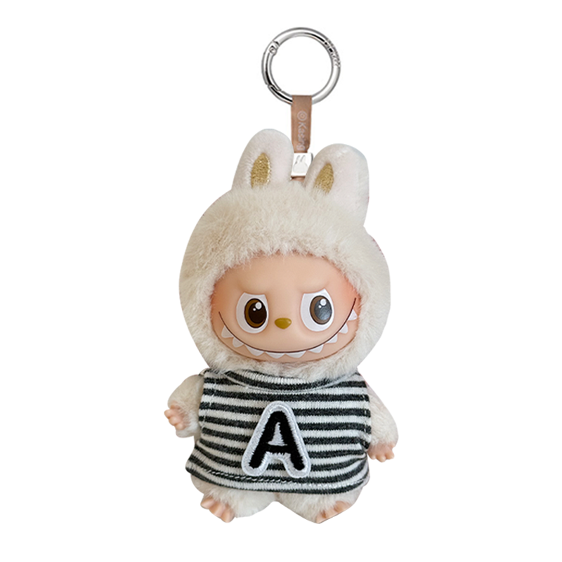 Mini Labubu Pin for Love Letter Grey Stripes Outfit