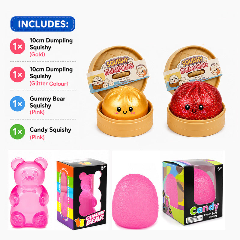 10cm Viral Glitter Dumpling Squishy Value Pack 4 Pack | AU STOCK
