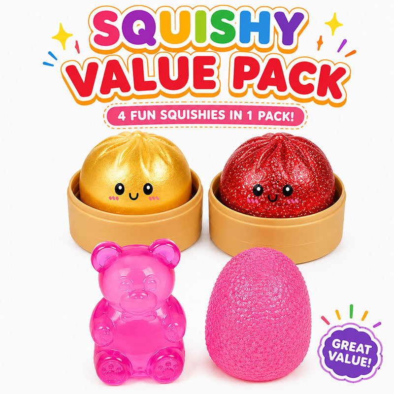 10cm Viral Glitter Dumpling Squishy Value Pack 4 Pack | AU STOCK