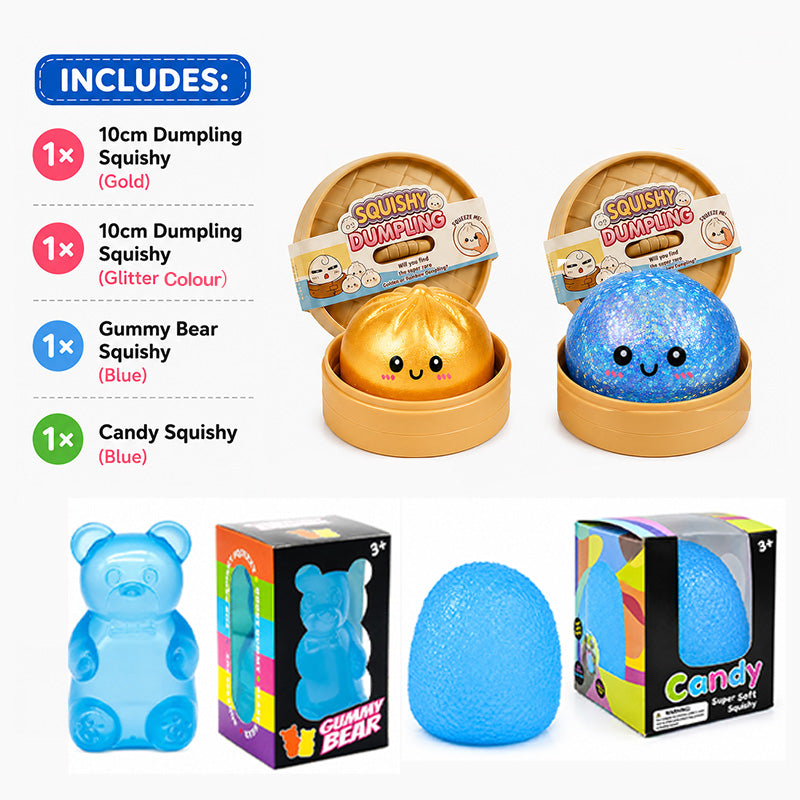 10cm Viral Glitter Dumpling Squishy Value Pack 4 Pack | AU STOCK